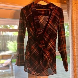 Plaid crossover twist blouse